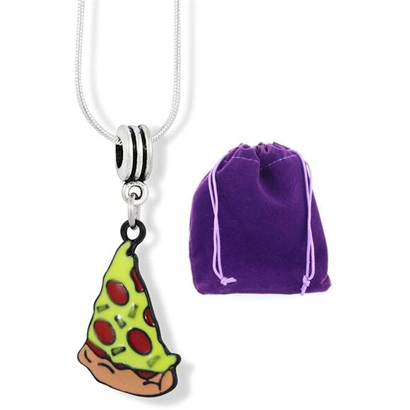 Pizza Piece Coloured Enamel Charm Snake Chain Necklace - Picture 1 of 4